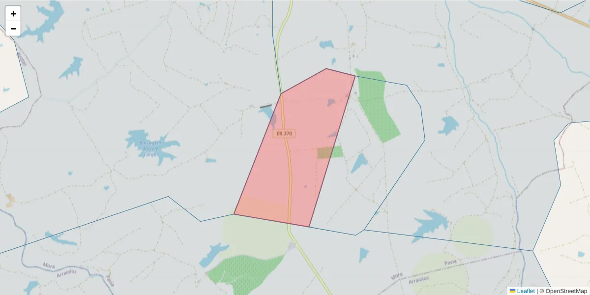 Mapa detalhado do código postal 7490-405 com limites, códigos postais vizinhos e agências dos correios