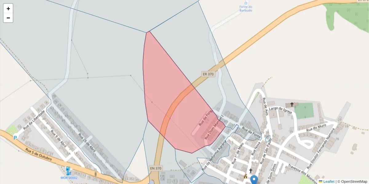 Mapa detalhado do código postal 7490-440 com limites, códigos postais vizinhos e agências dos correios