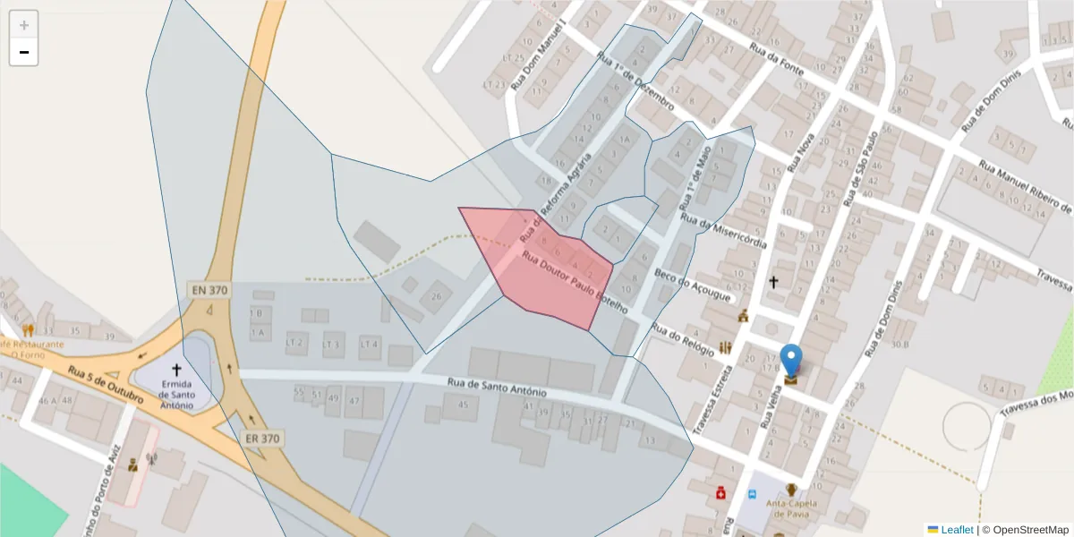 Mapa detalhado do código postal 7490-442 com limites, códigos postais vizinhos e agências dos correios