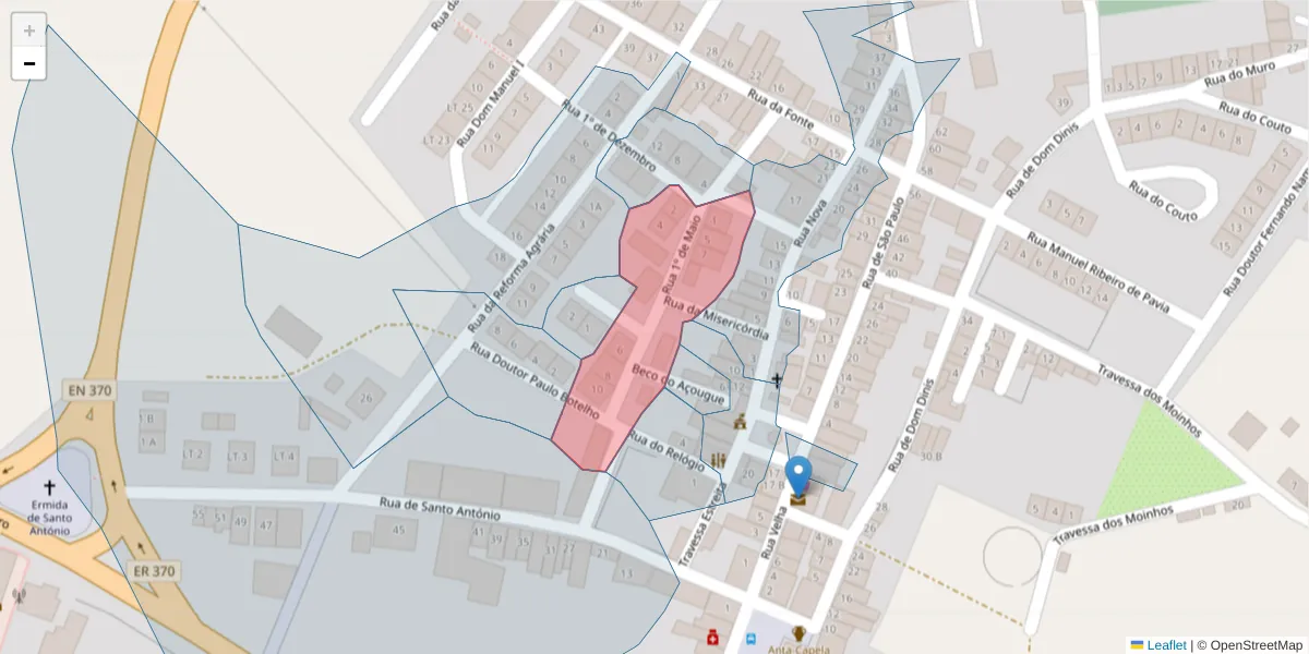 Mapa detalhado do código postal 7490-446 com limites, códigos postais vizinhos e agências dos correios