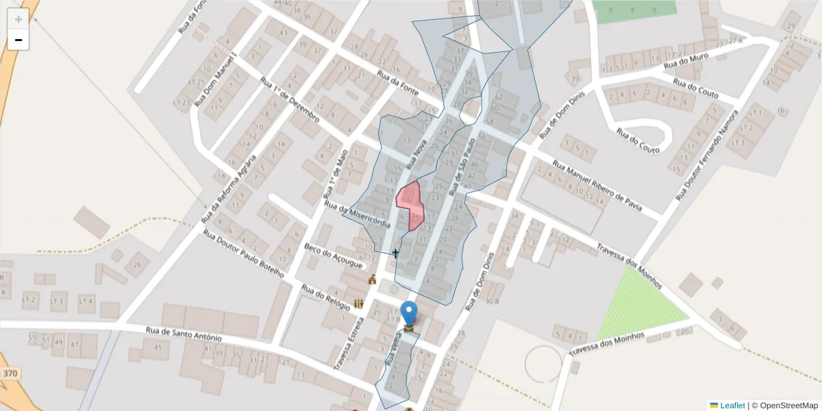 Mapa detalhado do código postal 7490-449 com limites, códigos postais vizinhos e agências dos correios