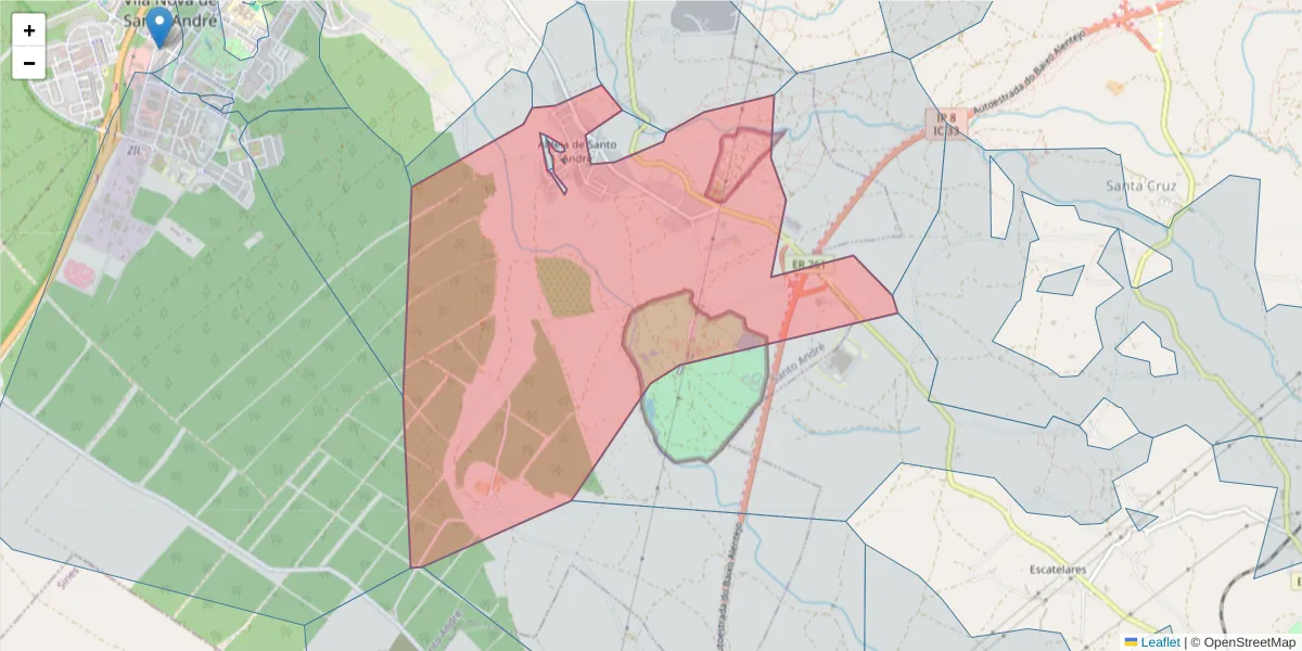 Mapa detalhado do código postal 7500-011 com limites, códigos postais vizinhos e agências dos correios