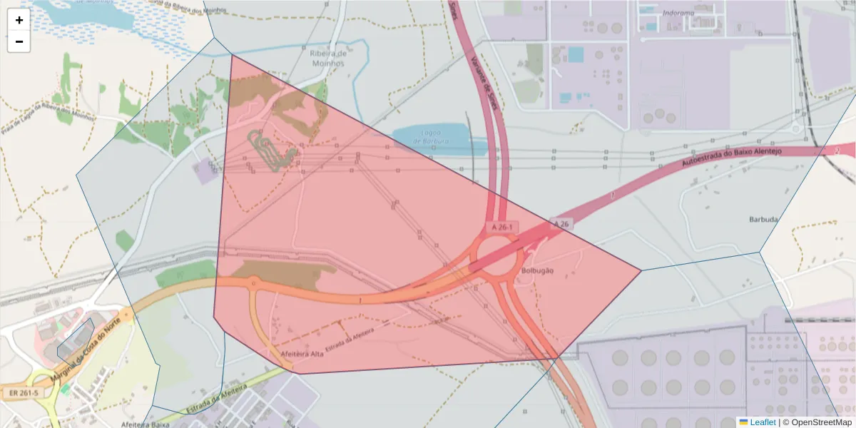 Mapa detalhado do código postal 7520-017 com limites, códigos postais vizinhos e agências dos correios