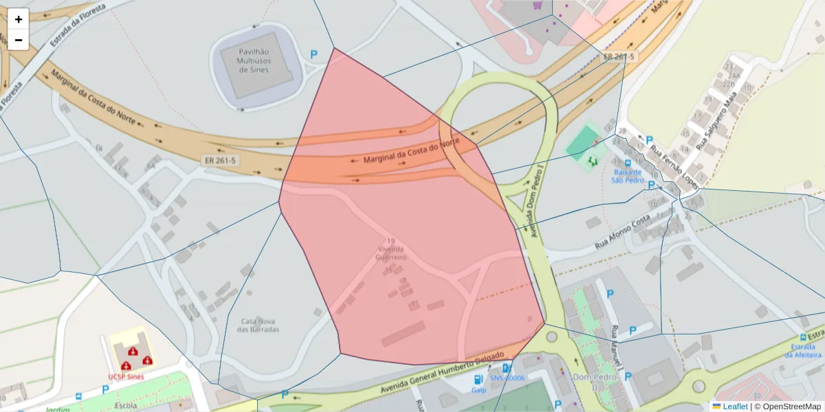 Mapa detalhado do código postal 7520-040 com limites, códigos postais vizinhos e agências dos correios