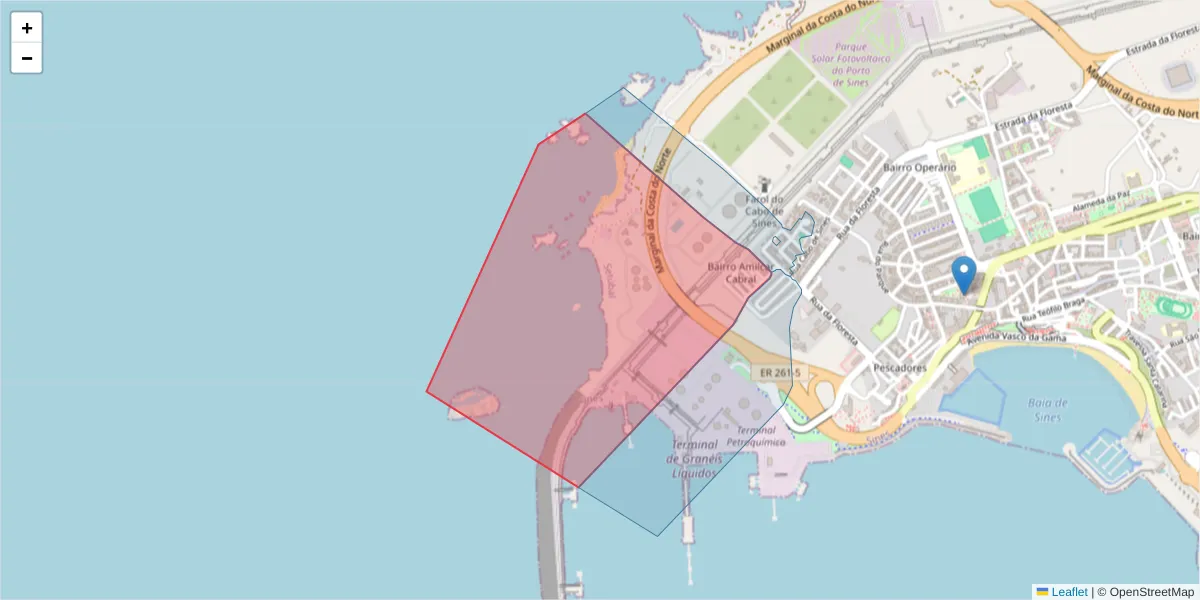Mapa detalhado do código postal 7520-109 com limites, códigos postais vizinhos e agências dos correios