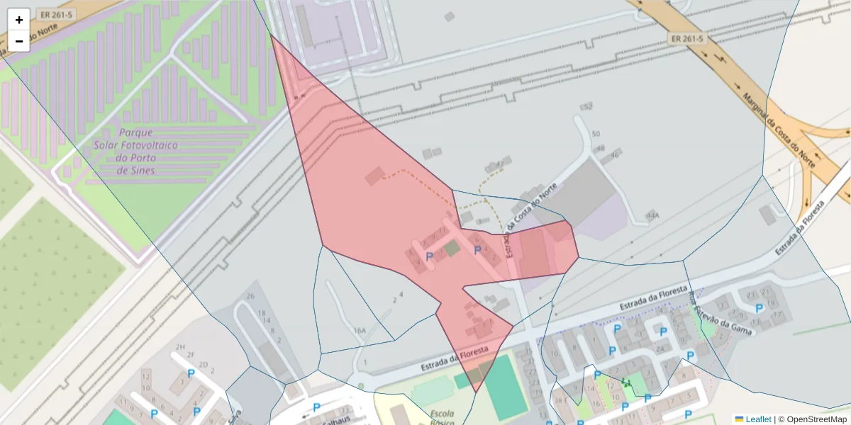 Mapa detalhado do código postal 7520-119 com limites, códigos postais vizinhos e agências dos correios