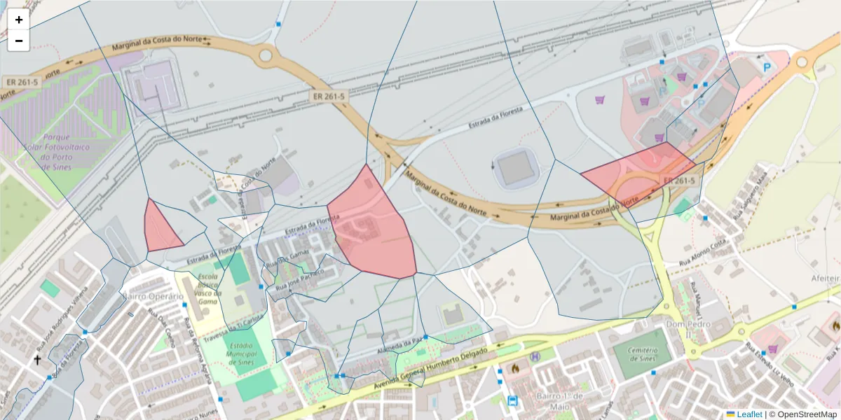 Mapa detalhado do código postal 7520-137 com limites, códigos postais vizinhos e agências dos correios