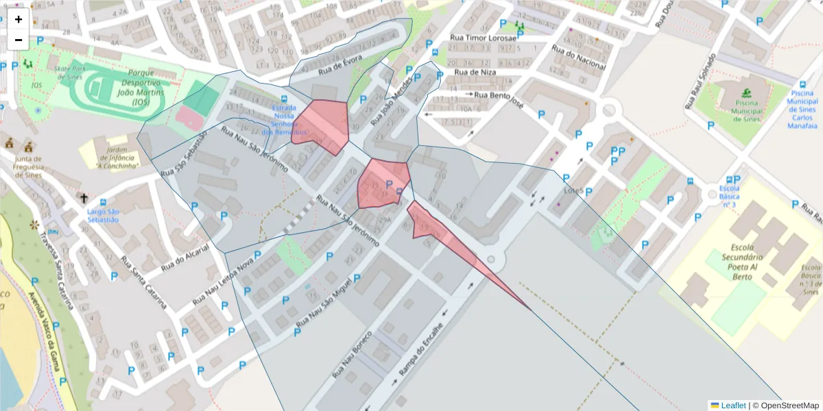 Mapa detalhado do código postal 7520-139 com limites, códigos postais vizinhos e agências dos correios