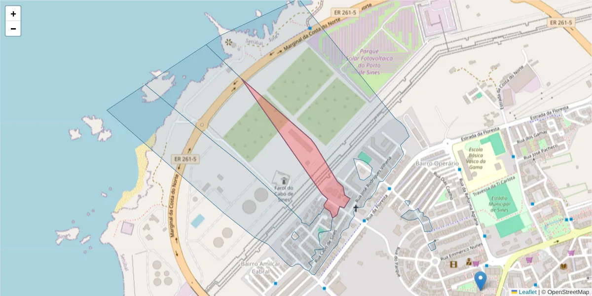 Mapa detalhado do código postal 7520-140 com limites, códigos postais vizinhos e agências dos correios