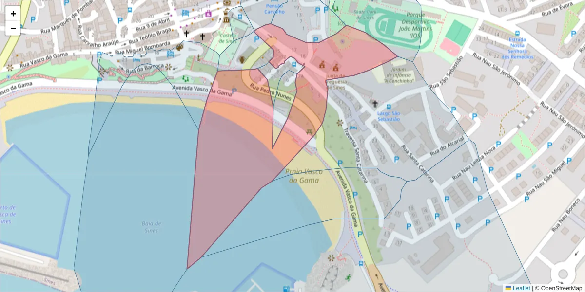 Mapa detalhado do código postal 7520-159 com limites, códigos postais vizinhos e agências dos correios