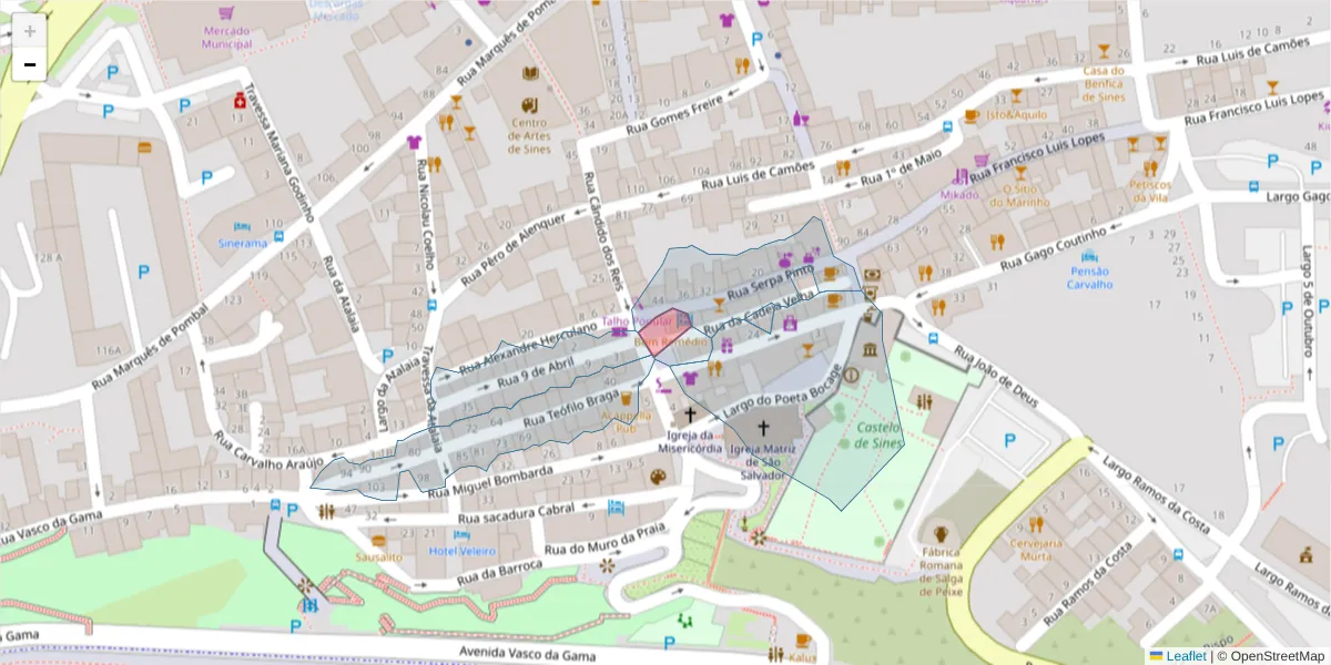 Mapa detalhado do código postal 7520-161 com limites, códigos postais vizinhos e agências dos correios