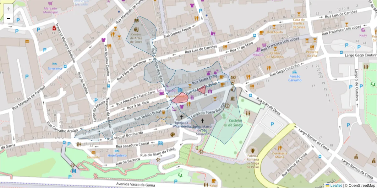 Mapa detalhado do código postal 7520-184 com limites, códigos postais vizinhos e agências dos correios