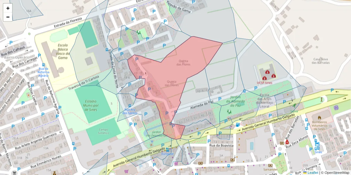 Mapa detalhado do código postal 7520-192 com limites, códigos postais vizinhos e agências dos correios