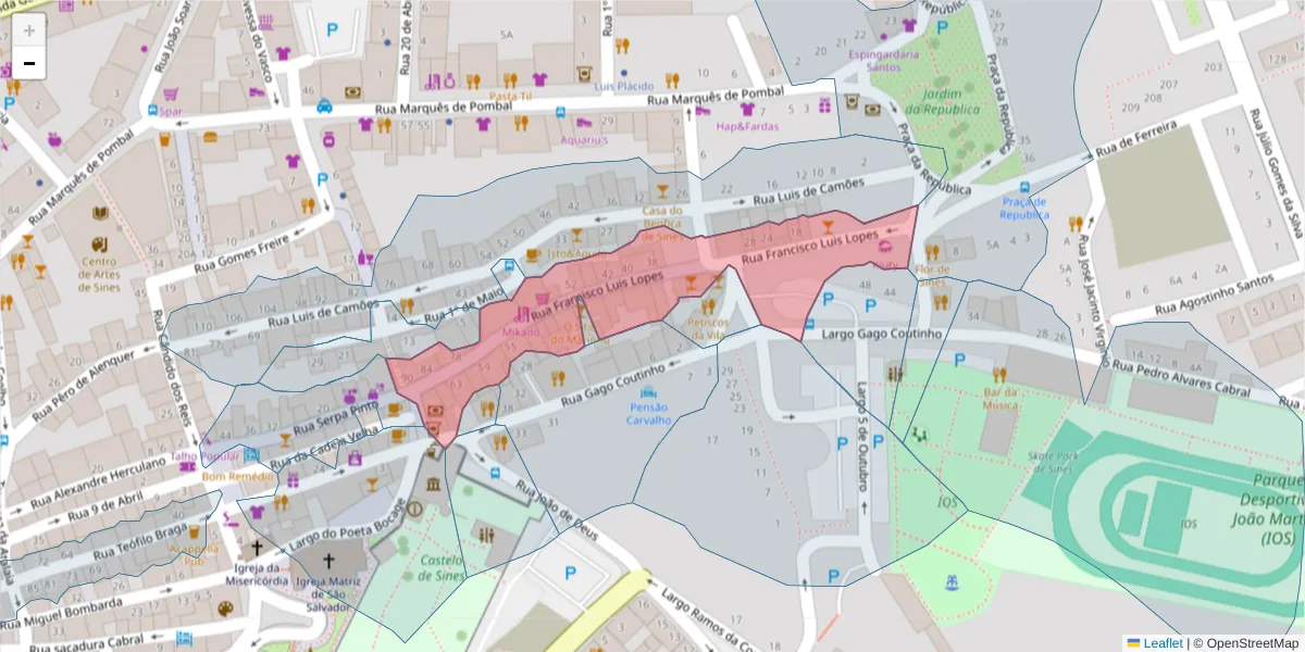 Mapa detalhado do código postal 7520-212 com limites, códigos postais vizinhos e agências dos correios