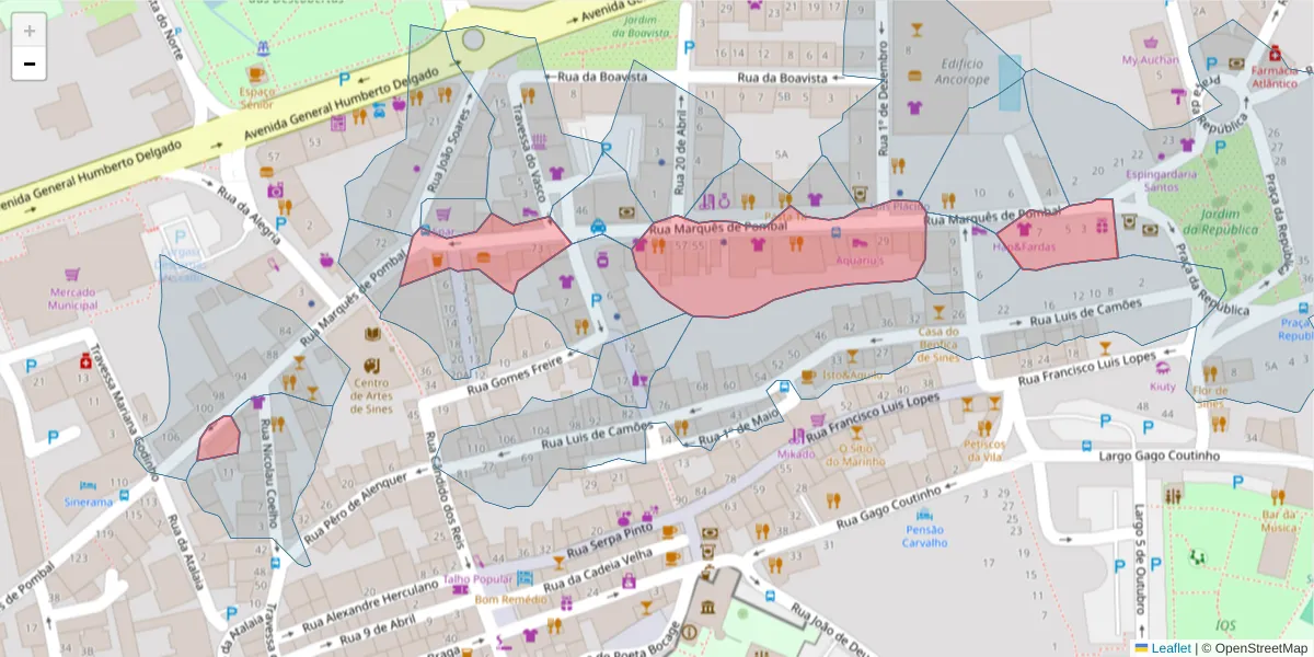 Mapa detalhado do código postal 7520-224 com limites, códigos postais vizinhos e agências dos correios