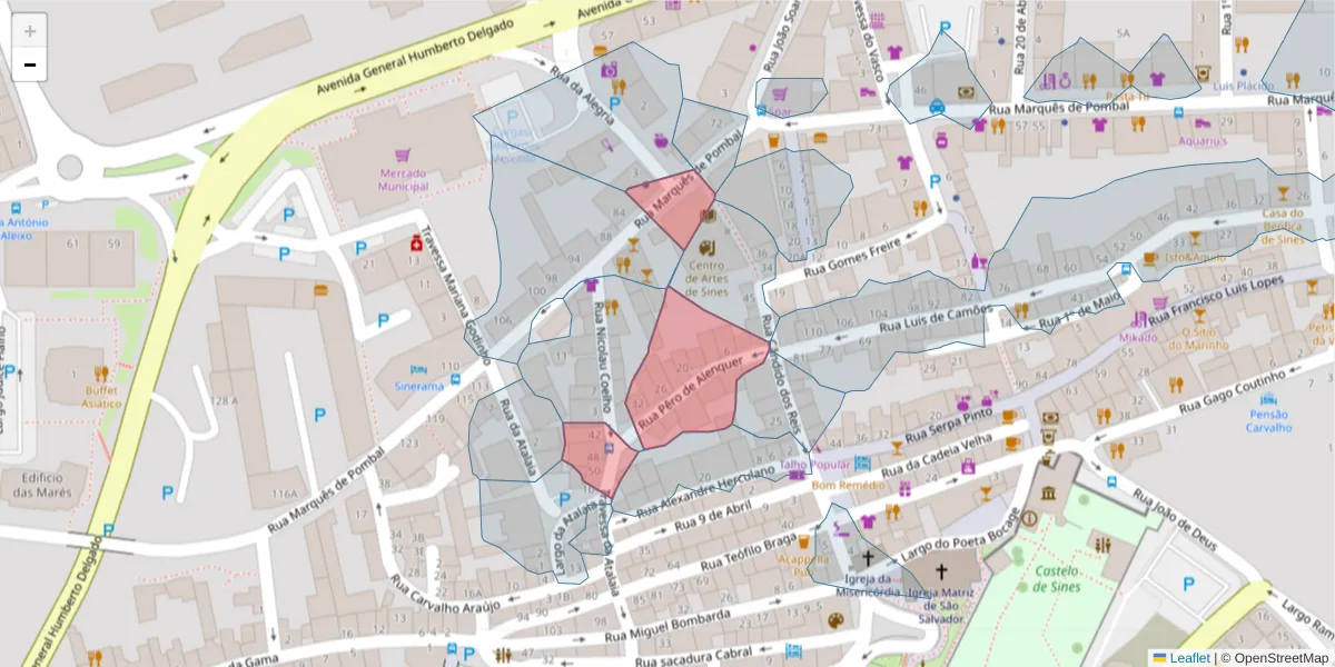 Mapa detalhado do código postal 7520-234 com limites, códigos postais vizinhos e agências dos correios