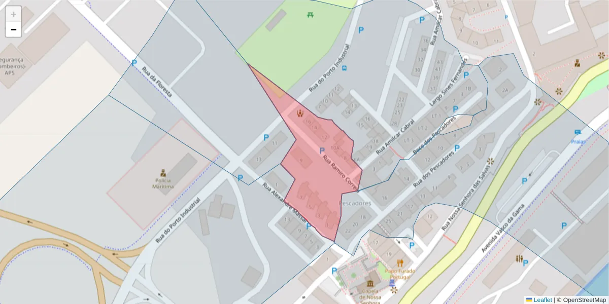 Mapa detalhado do código postal 7520-237 com limites, códigos postais vizinhos e agências dos correios