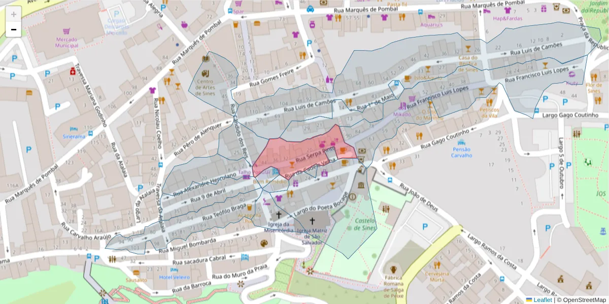 Mapa detalhado do código postal 7520-241 com limites, códigos postais vizinhos e agências dos correios