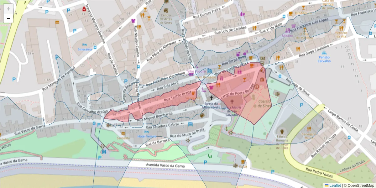 Mapa detalhado do código postal 7520-242 com limites, códigos postais vizinhos e agências dos correios