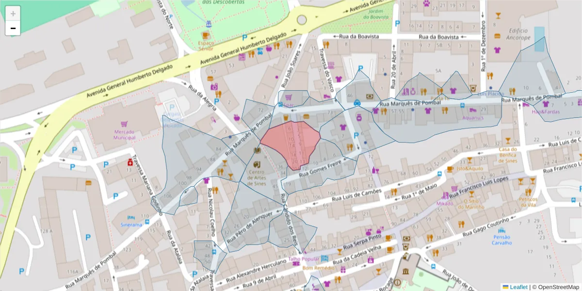 Mapa detalhado do código postal 7520-244 com limites, códigos postais vizinhos e agências dos correios