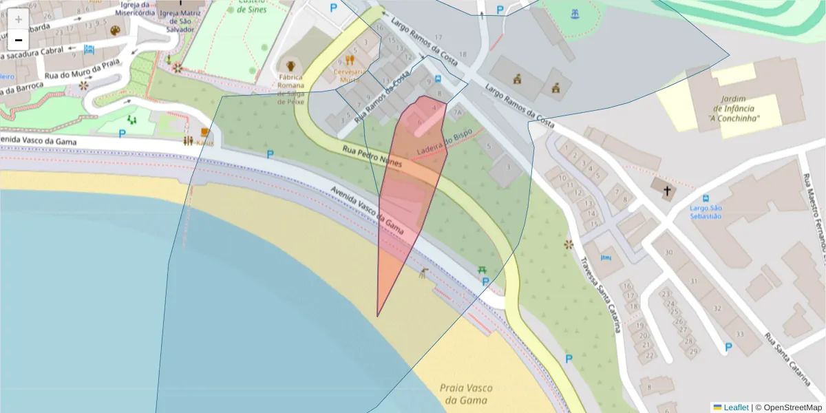 Mapa detalhado do código postal 7520-255 com limites, códigos postais vizinhos e agências dos correios