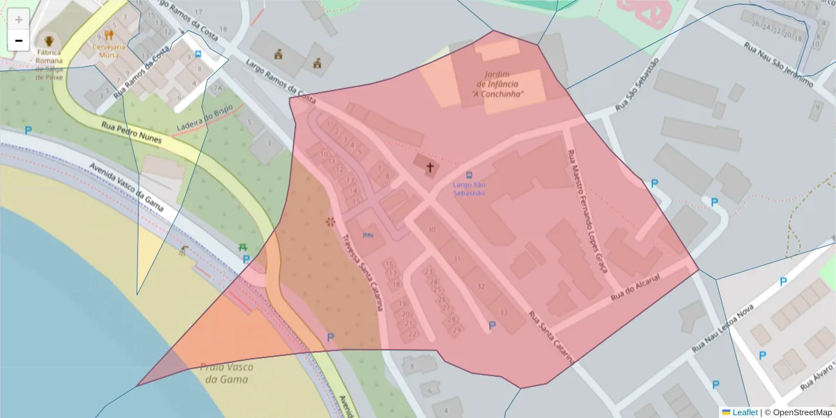 Mapa detalhado do código postal 7520-266 com limites, códigos postais vizinhos e agências dos correios