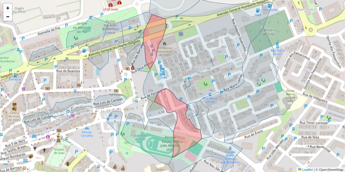 Mapa detalhado do código postal 7520-272 com limites, códigos postais vizinhos e agências dos correios