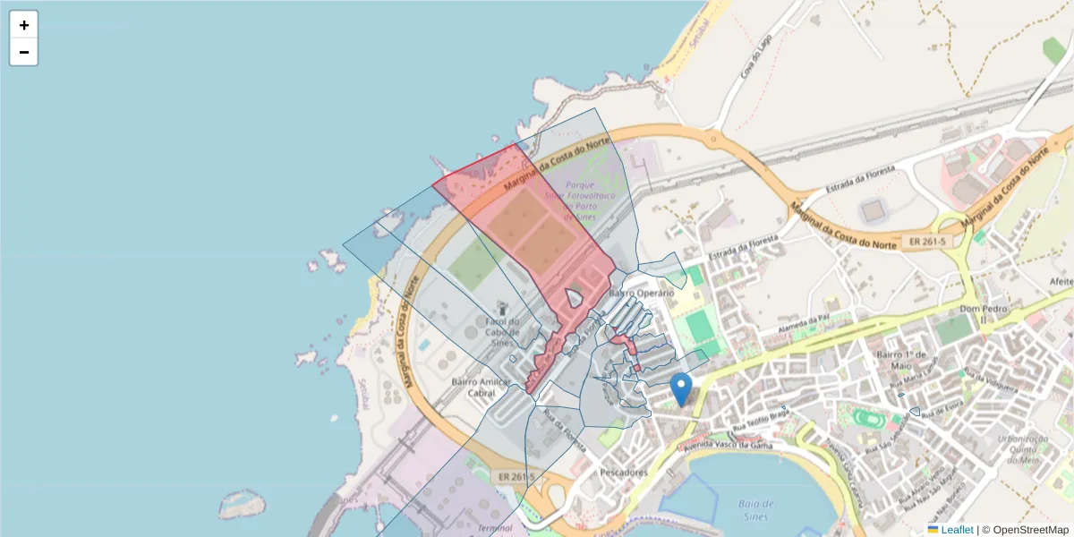 Mapa detalhado do código postal 7520-314 com limites, códigos postais vizinhos e agências dos correios