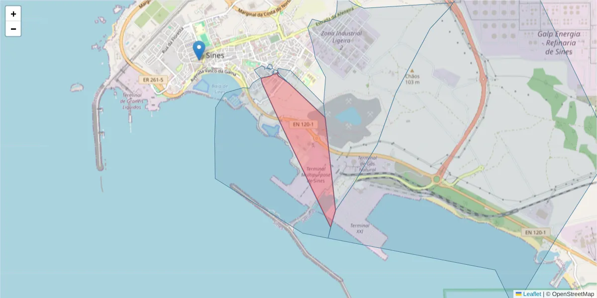 Mapa detalhado do código postal 7520-315 com limites, códigos postais vizinhos e agências dos correios