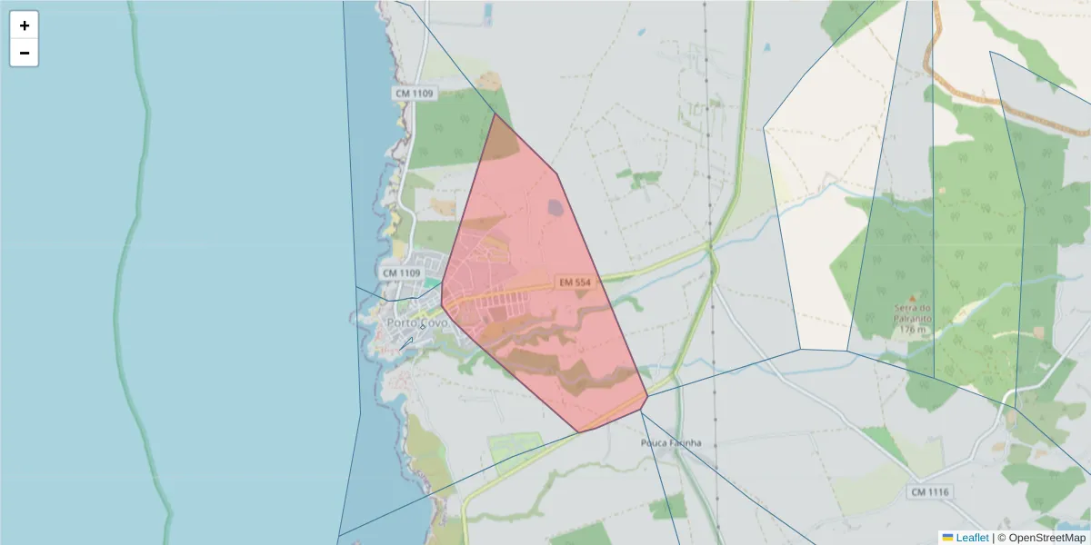 Mapa detalhado do código postal 7520-450 com limites, códigos postais vizinhos e agências dos correios