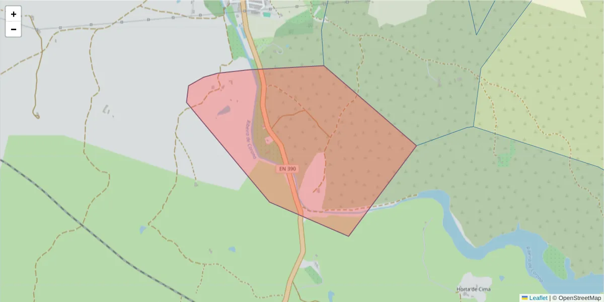 Mapa detalhado do código postal 7540-020 com limites, códigos postais vizinhos e agências dos correios