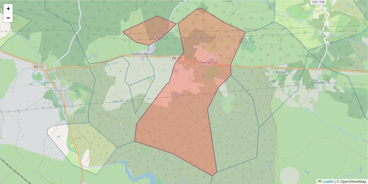Mapa detalhado do código postal 7540-031 com limites, códigos postais vizinhos e agências dos correios