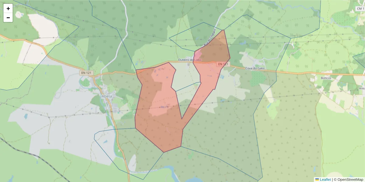 Mapa detalhado do código postal 7540-033 com limites, códigos postais vizinhos e agências dos correios