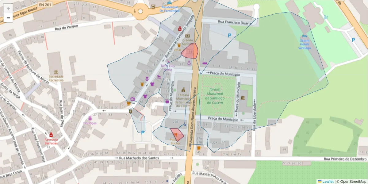 Mapa detalhado do código postal 7540-102 com limites, códigos postais vizinhos e agências dos correios