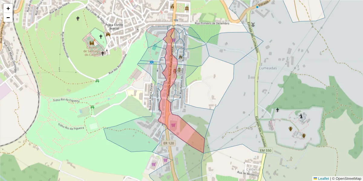 Mapa detalhado do código postal 7540-103 com limites, códigos postais vizinhos e agências dos correios