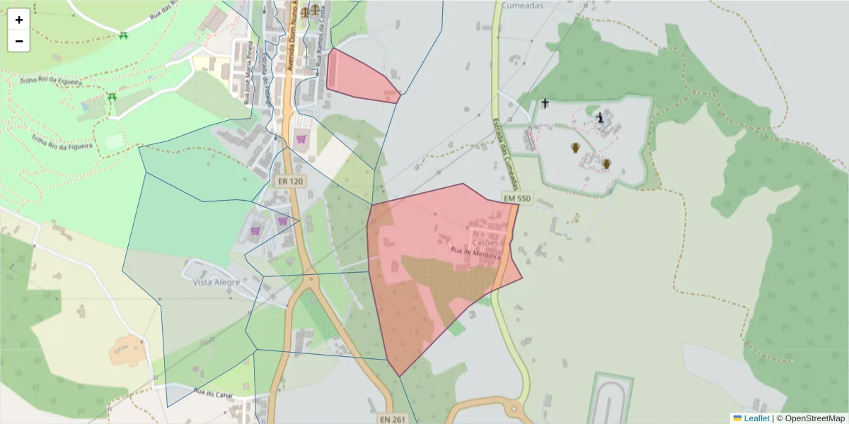 Mapa detalhado do código postal 7540-109 com limites, códigos postais vizinhos e agências dos correios