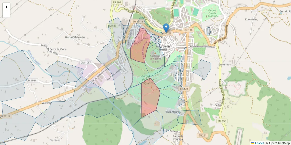 Mapa detalhado do código postal 7540-110 com limites, códigos postais vizinhos e agências dos correios