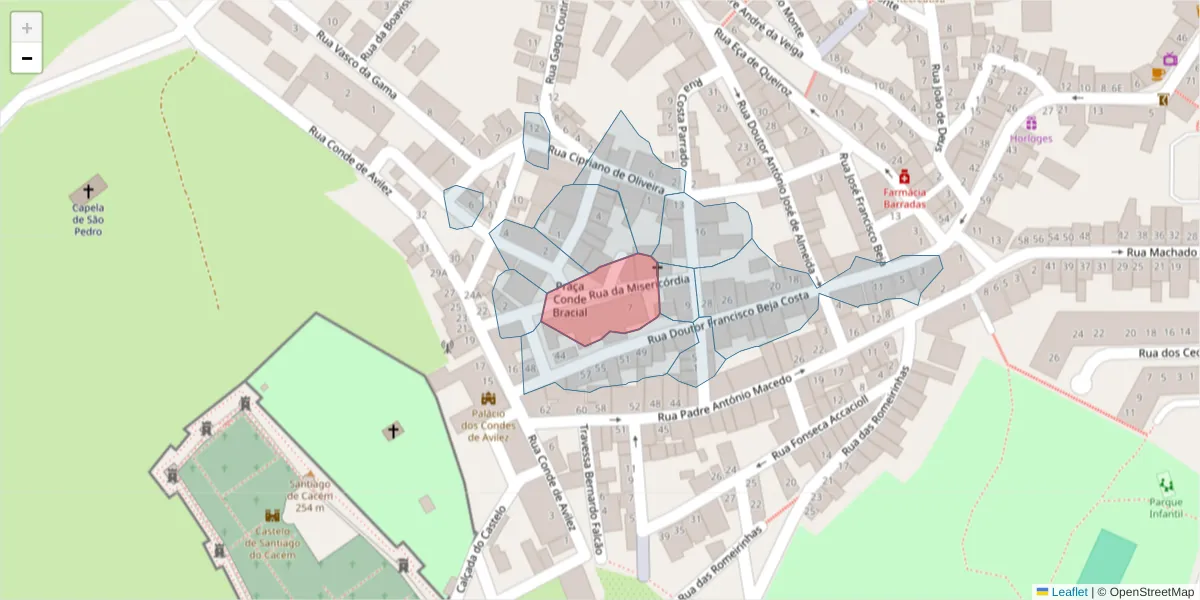 Mapa detalhado do código postal 7540-133 com limites, códigos postais vizinhos e agências dos correios