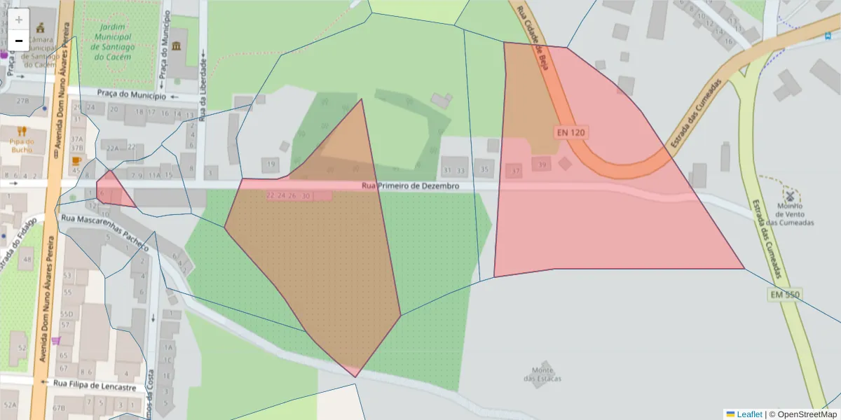 Mapa detalhado do código postal 7540-142 com limites, códigos postais vizinhos e agências dos correios