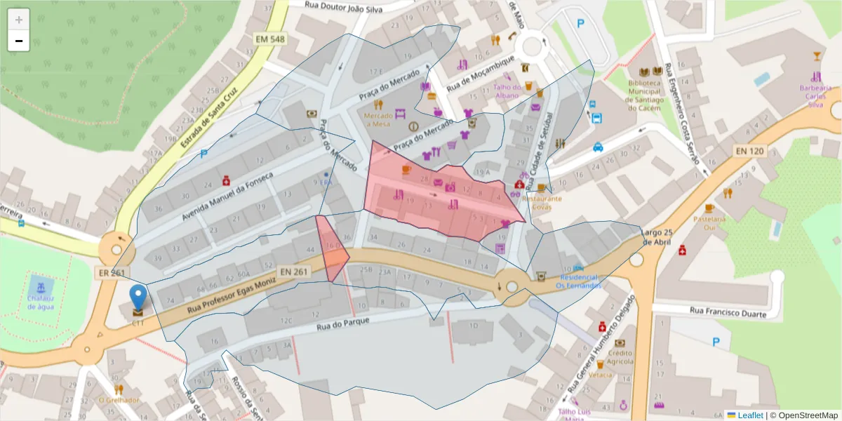 Mapa detalhado do código postal 7540-147 com limites, códigos postais vizinhos e agências dos correios