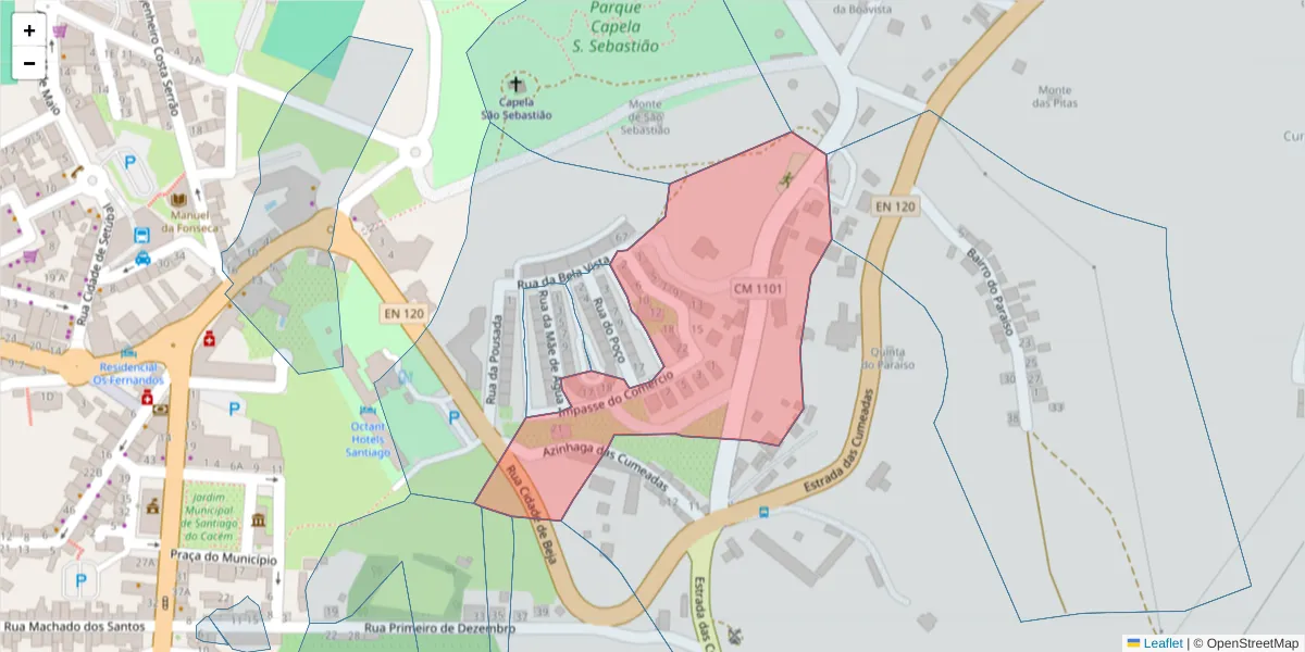 Mapa detalhado do código postal 7540-167 com limites, códigos postais vizinhos e agências dos correios