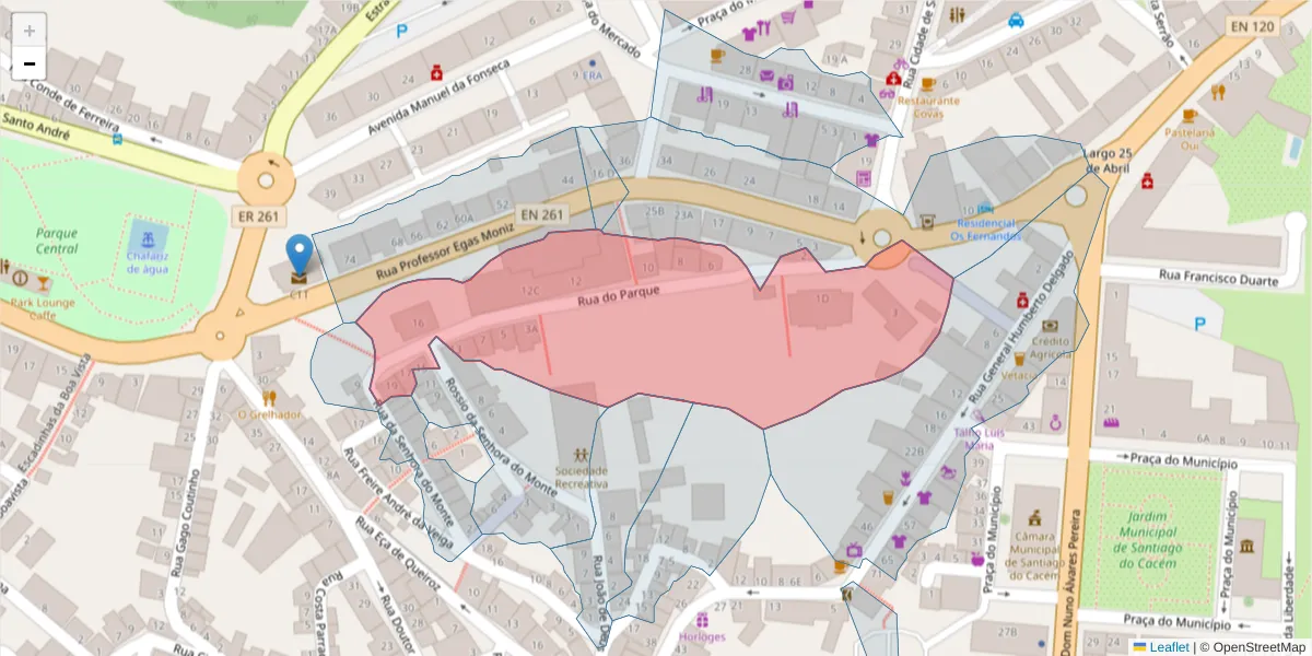 Mapa detalhado do código postal 7540-172 com limites, códigos postais vizinhos e agências dos correios