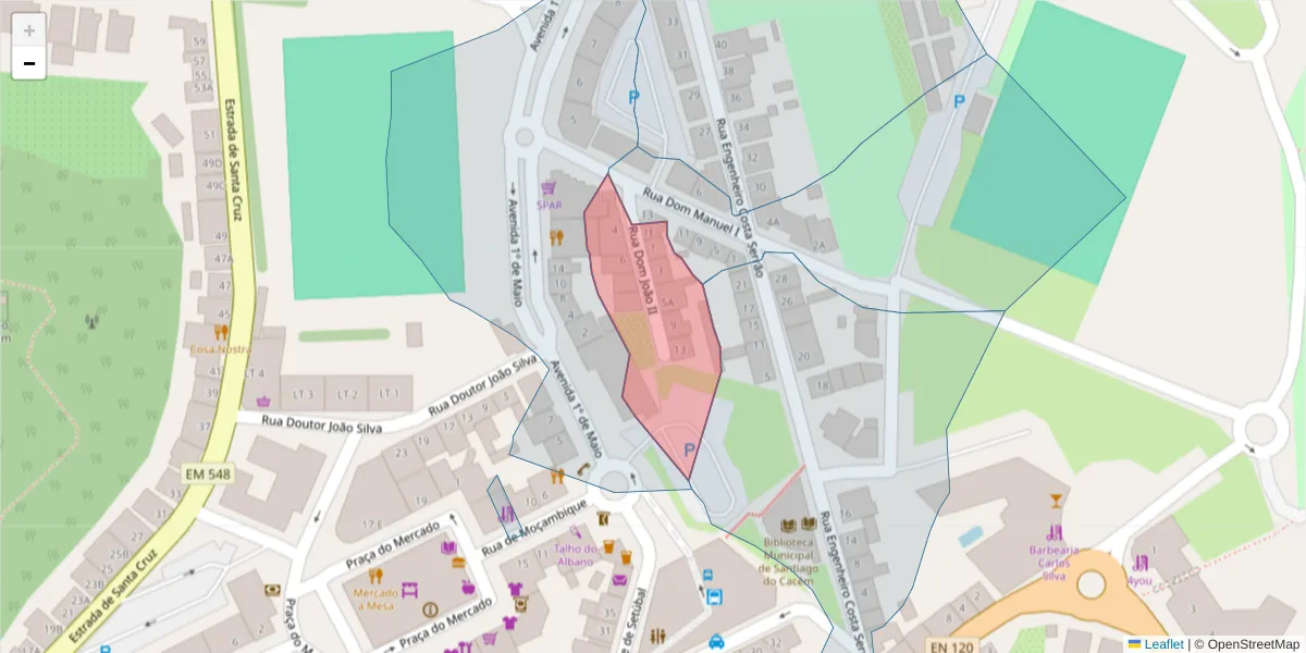 Mapa detalhado do código postal 7540-174 com limites, códigos postais vizinhos e agências dos correios
