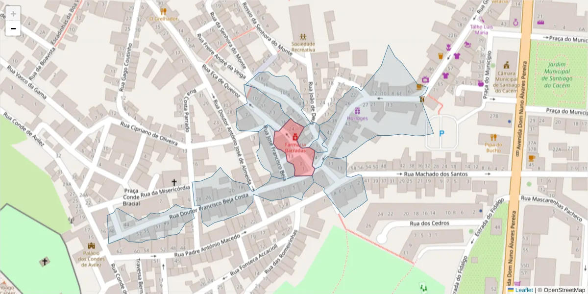Mapa detalhado do código postal 7540-182 com limites, códigos postais vizinhos e agências dos correios