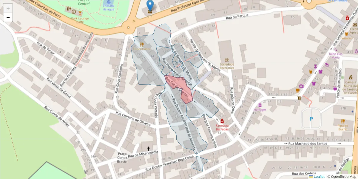 Mapa detalhado do código postal 7540-184 com limites, códigos postais vizinhos e agências dos correios