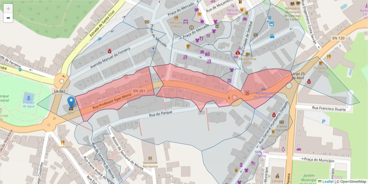 Mapa detalhado do código postal 7540-204 com limites, códigos postais vizinhos e agências dos correios