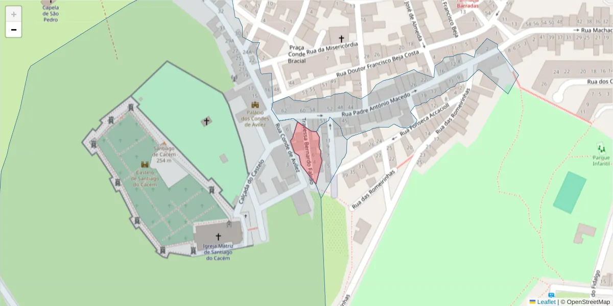 Mapa detalhado do código postal 7540-210 com limites, códigos postais vizinhos e agências dos correios