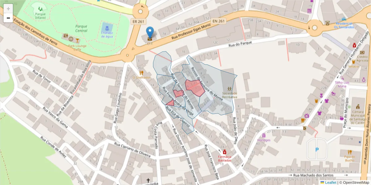 Mapa detalhado do código postal 7540-213 com limites, códigos postais vizinhos e agências dos correios