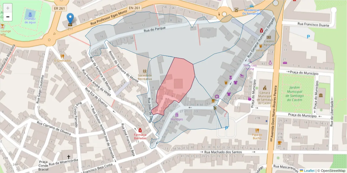 Mapa detalhado do código postal 7540-214 com limites, códigos postais vizinhos e agências dos correios