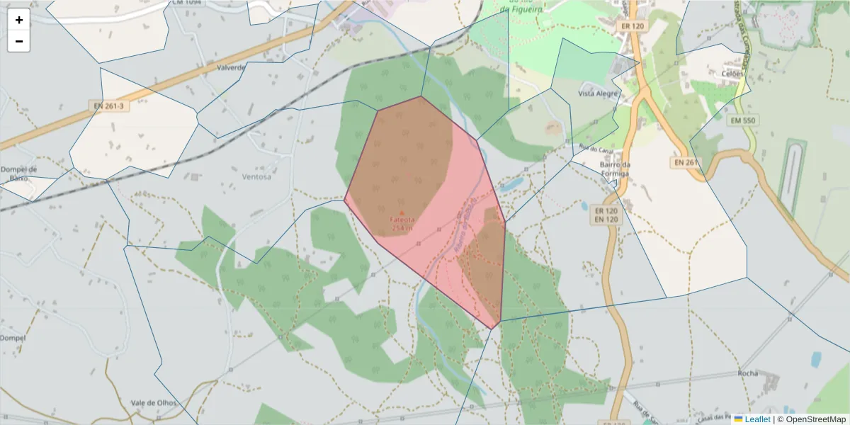 Mapa detalhado do código postal 7540-219 com limites, códigos postais vizinhos e agências dos correios